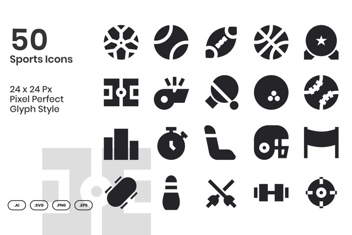 50 Sports Icons Set - Glyph