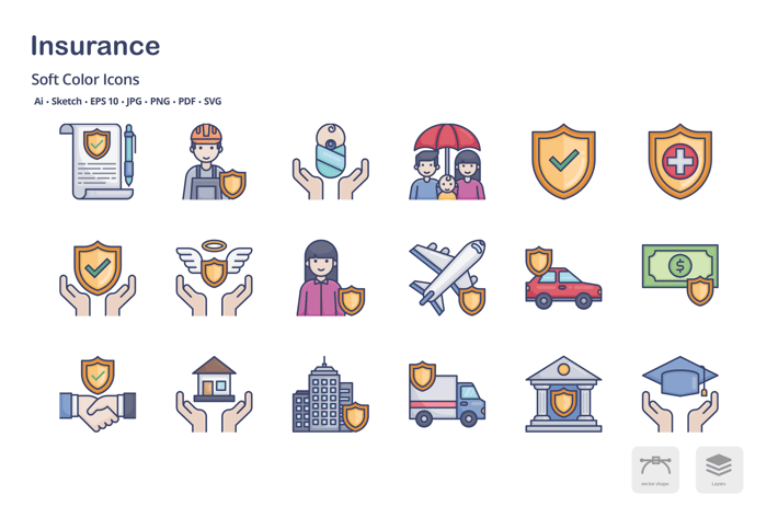Insurance soft color icons