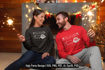 Santa Christmas Ugly Print Template, TShirt Design