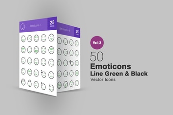 50 Emoticons Line Green & Black Icons