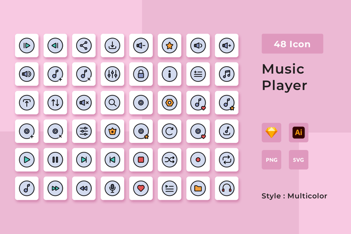 Audio Player Multicolor Style Icon Pack