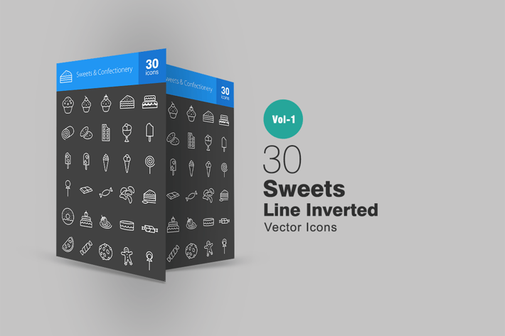 30 Sweets & Confectionery Line Inverted Icons