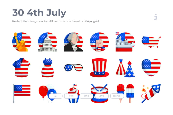 30 4th of july Icons - Flat