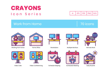 70 Work From Home Line Icons