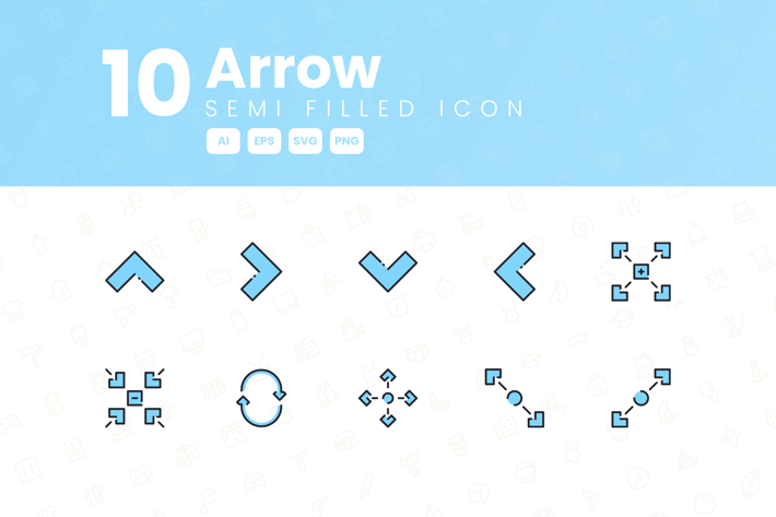 10 Arrow Semi Filled Icon Collection