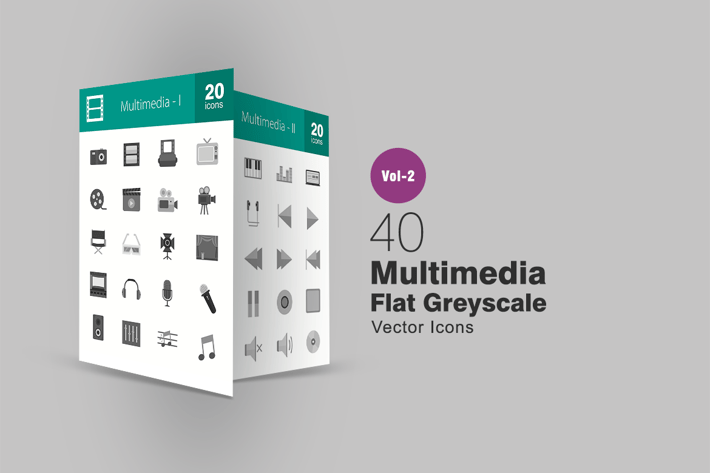 40 Multimedia Greyscale Icons