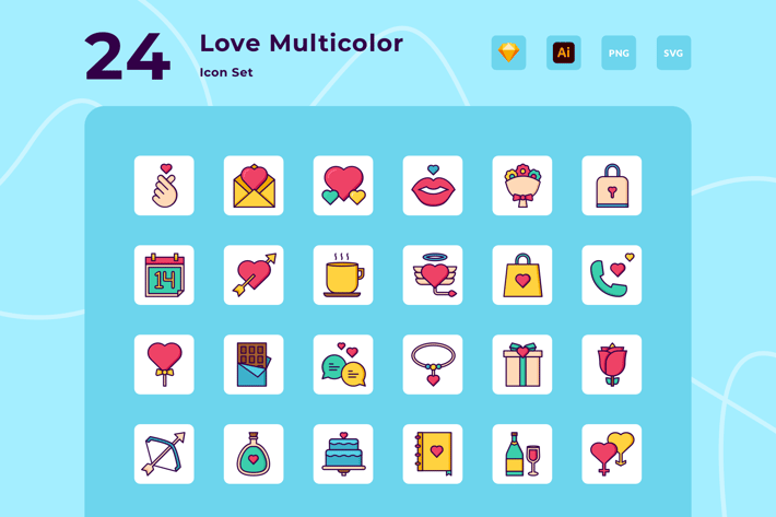 24 Love Line Multicolor Vector Icon Pack