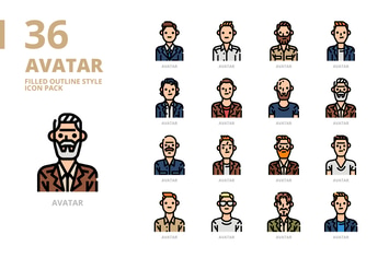 Men Avatar Filled Outline Style Icon Set