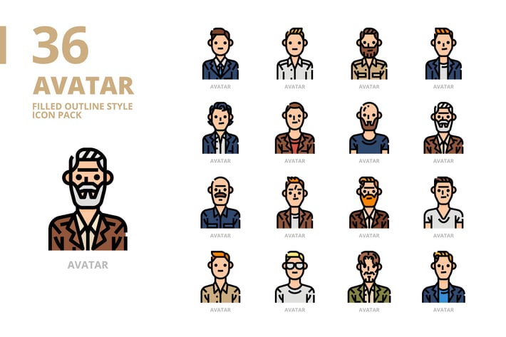 Men Avatar Filled Outline Style Icon Set