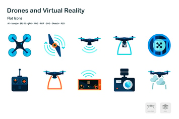 Drones and Virtual Reality Flat Colored Icons