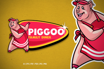 Pig Cartoon Restaurant Logo