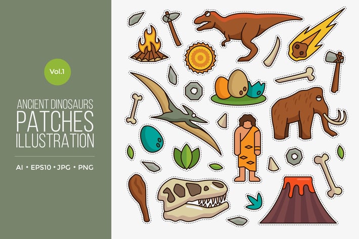 Jurassic Dinosaurs Patches Vector Vol.1