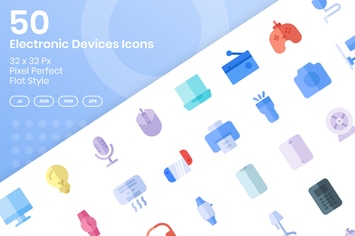 50 Electronic Devices Icons Set - Flat