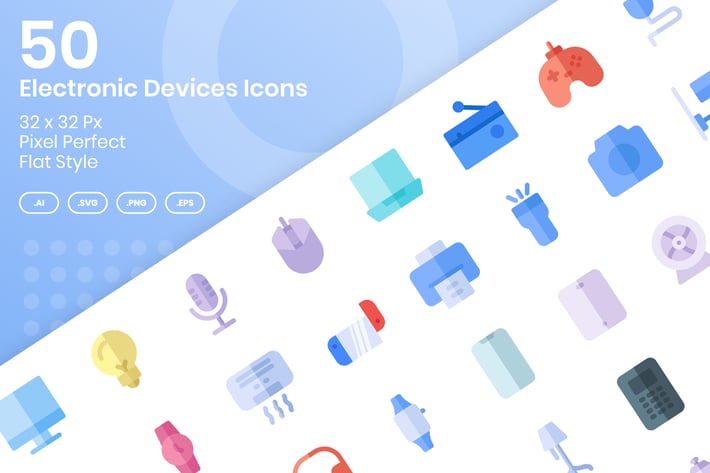 50 Electronic Devices Icons Set - Flat