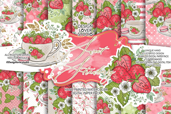 Sweet Strawberry digital paper pack