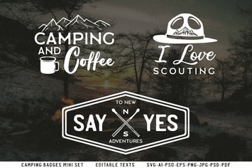 Retro Camp T-Shirt Design Set Logo Adventure Quote