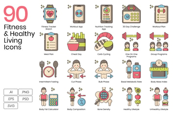 90 Fitness & Healthy Living Line Icons