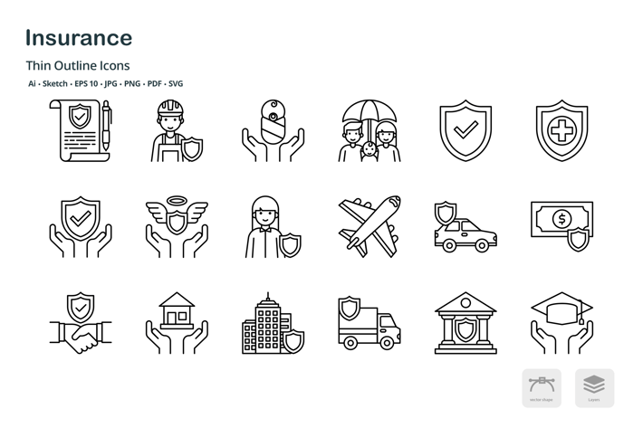 Insurance thin outline icons