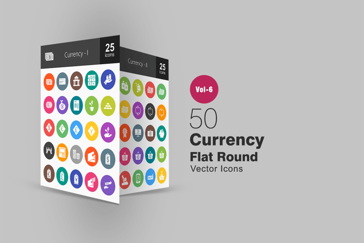 50 Currency Glyph Multicolor BG Icons