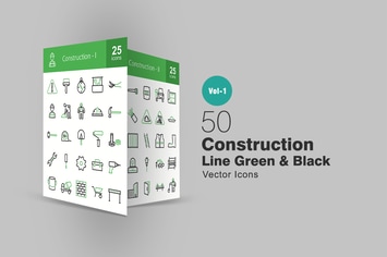 50 Construction Line Green & Black Icons