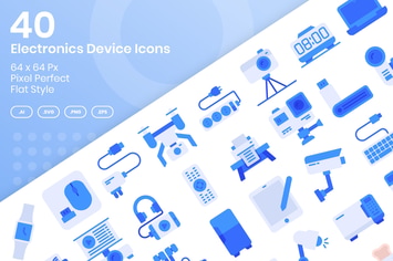 40 Electronics Device Icons Set - Flat