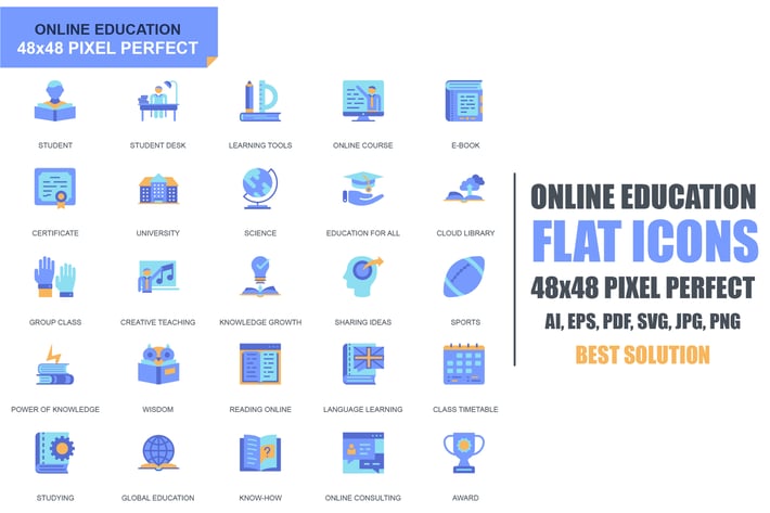 Simple Set Education and Knowledge Flat Icons