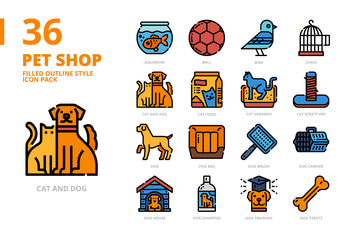Pet Shop Filled Outline Style Icon Set