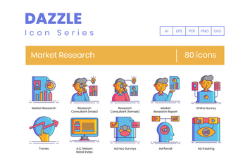 80 Market Research Line Icons