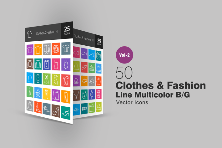 50 Clothes & Fashion Line Multicolor Icons