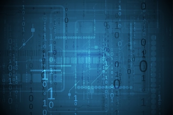 Dark blue technology background with binary code