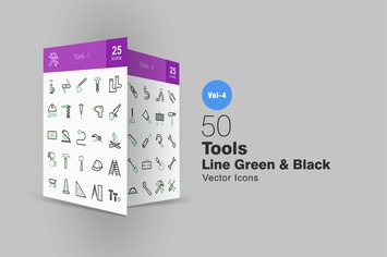 50 Tools Line Green & Black Icons