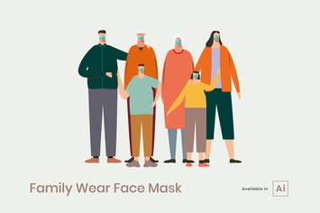 Family Wear Face Mask Illustration