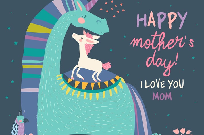 Cute Small Unicorn with Mom. Vector Illustration.