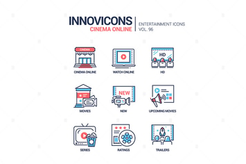 Cinema online - line design style icons set