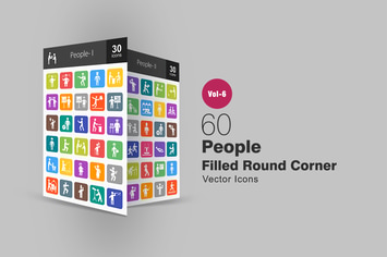 60 People Filled Round Corner Icons