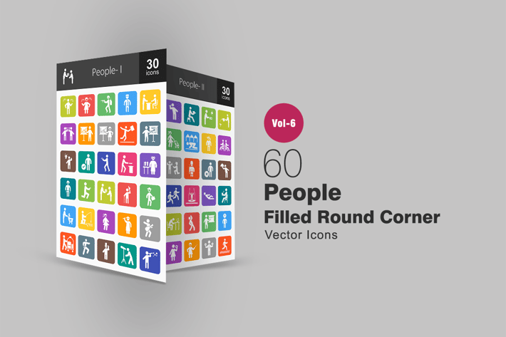 60 People Filled Round Corner Icons
