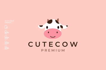 Cute Cow Head Logo