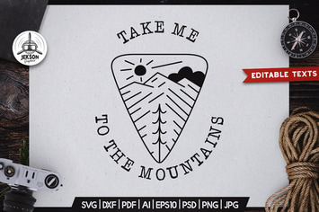 Camping Line Art Badge Design. Mountain Label