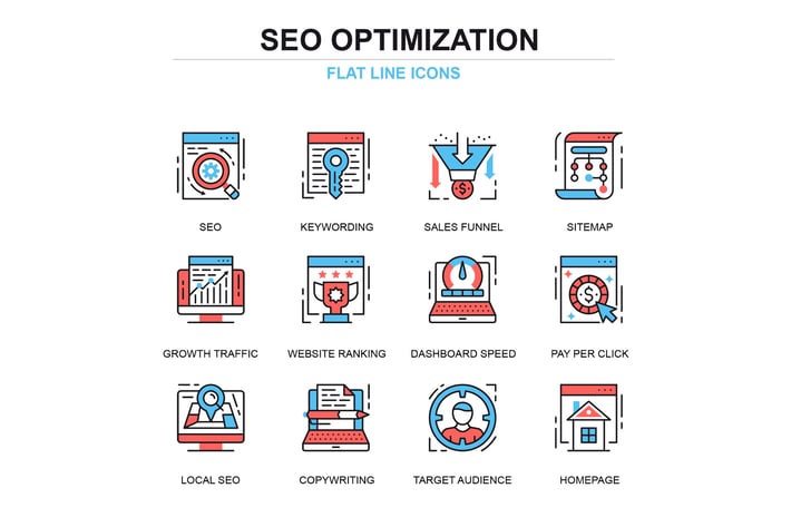 Thin line seo optimization icons set