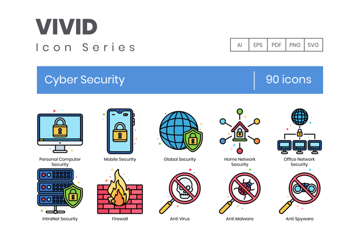 90 Cyber Security Line Icons