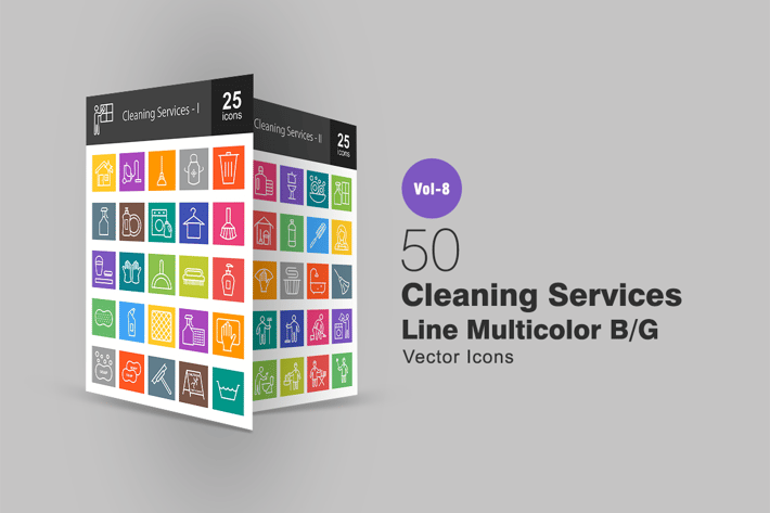 50 Cleaning Services Line Multicolor B/G Icons