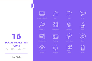 Social Marketing Icon Set Line Styles