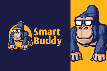 Cartoon Smart Geek Gorilla Character Logo