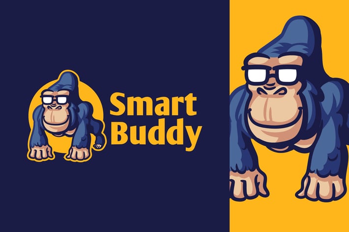 Cartoon Smart Geek Gorilla Character Logo