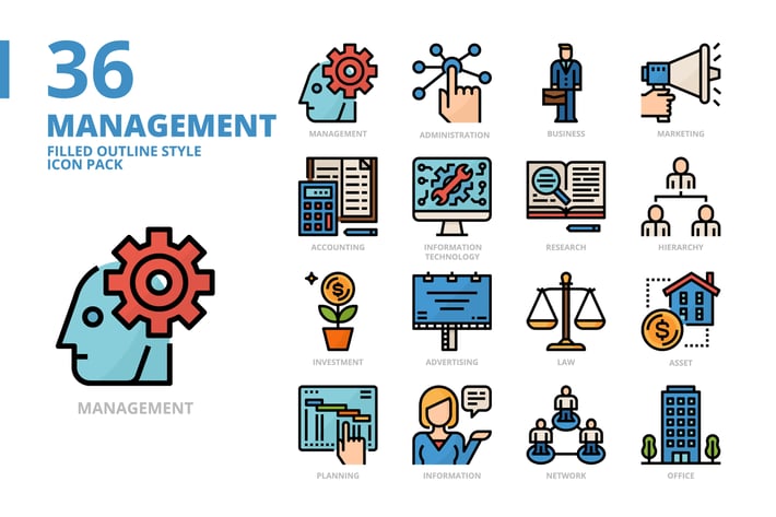 Management Filled Outline Style Icon Set