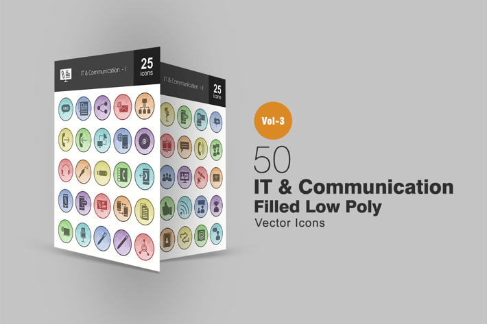50 IT & Communication Filled Low Poly Icons