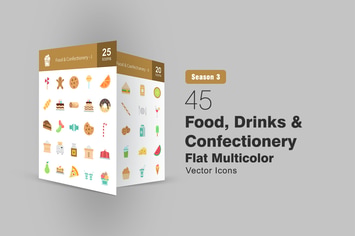 45 Food, Drinks & Confectionery Flat Icons