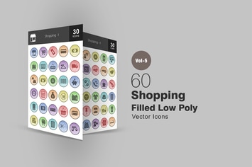60 Shopping Filled Low Poly Icons