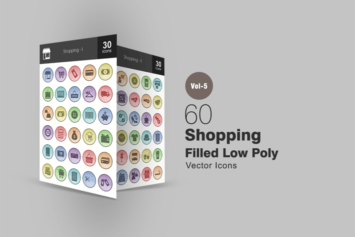 60 Shopping Filled Low Poly Icons