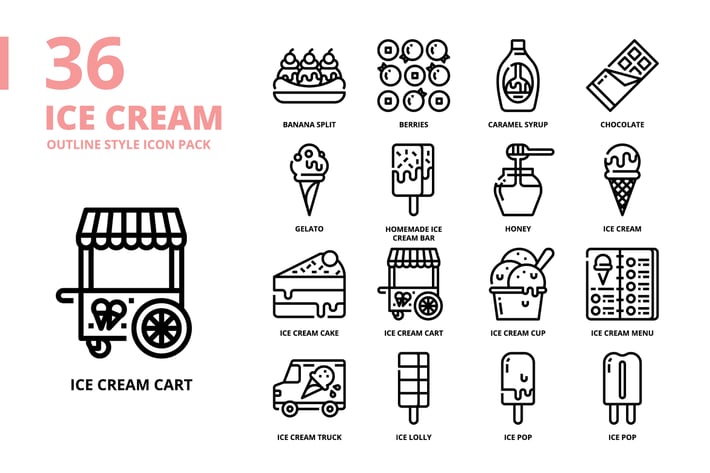 Ice Cream Outline Style Icon Set